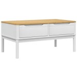 Table basse design moderne et contemporaine avec deux tiroirs 99 x 55, 5 x 45 cm bois massif de pin blanc ...