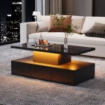 Table basse  deux niveaux pour le salon avec clairage led 16 couleurs, table de salon laque brillante, ...