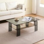 Table basse avec deux plateaux en verre noir fum� 100x60x39h crystal