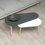 Webmarketpoint - table basse double pear blanche et anthracite avec pieds en bois Webmarketpoint - table basse double pear blanche et anthracite avec pieds en bois