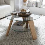 M&s - table basse double plateau 75x75x40 cm en verre et chêne M&s - table basse double plateau 75x75x40 cm en verre et chêne