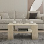 Pier import ? table basse fixe double plateau effet travertin ? porte - revues int�gr� ? dimensions 80x50x40 ...