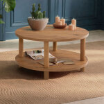 Table basse double plateaux ronde 70x70x43, 7 cm d�cor naturel