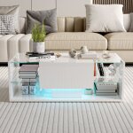 Table basse avec �tag�re en verre, rectangulaire, finition brillante, avec �clairage led et 1 tiroir ...