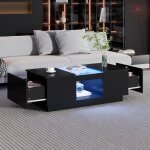 Table basse fixe à 2 tiroirs, compartiments de rangement ouverts, led, verre et aggloméré, noir - 100 ... Table basse fixe à 2 tiroirs, compartiments de rangement ouverts, led, verre et aggloméré, noir - 100 ...