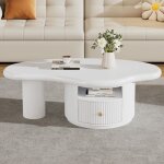 Table basse fixe cr�ative - forme irr�guli�re - plateau mdf avec tiroir - inclut sous - verres 110x60x37. ...