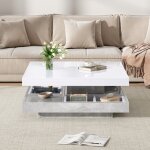 Table basse fixe double fonctionnelle - plateau laqu� tournant 360� - pivotant avec rangement - m�lamin� ...