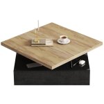 Table basse fixe pivotante - 2 �tages - stockage - bois naturel et noir - particules - 70x70x36cm
