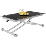 Table basse fixe relevable en table à manger rectangulaire urbana plateau verre trempé pied chrome Table basse fixe relevable en table à manger rectangulaire urbana plateau verre trempé pied chrome