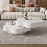 Table basse en forme de fleur 74. 8x67. 5x31 cm - plateau pivotant � 360� - design double couche - blanc ...