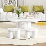 Okwish - table basse irrgulire blanche, table de salon avec 2 tabourets, 2 tiroirs et patins en feutre, ...
