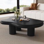 Table basse forme nuage irr�guli�re design cr�atif, table d'appoint pour canap�, mdf laqu� noir, patins ...