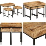 Tables basses gigognes 3pcs bois de manguier massif brut et fer - table basse gigogne - table d'appoint ...