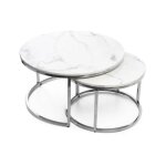 Homy france - table basse gigogne chrome verre marbre blanc