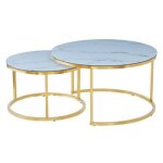 Table basse gigogne gold brosse verre marbre blanc