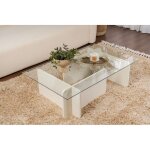 Table basse gigogne rectangulaire en bois blanc ? verre tremp� 100% ? dimensions 105x65x30 cm ? pour ...