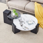 Table basse gigogne ronde 61�30 cm + gu�ridon 44�44 cm, 2 niveaux, plateau verre teint� & mdf plateau ...