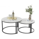 Unho - table basse gigogne ronde 70 / 57 lot de 2 tables gigognes de salon avec effet marbre - blanc Unho - table basse gigogne ronde 70 / 57 lot de 2 tables gigognes de salon avec effet marbre - blanc