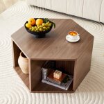 Table basse hexagonale 79 x 69, 4 x 40 cm pour salon, multifonctionnelle, mdf effet noyer, marron
