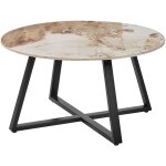 Table basse moderne plateau en c�ramique cadre en m�tal rond effet marbre noir et blanc ivins