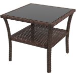 Outsunny - table basse de jardin avec étagère et plateau verre trempé dim. 50 x 50 x 45 cm résine tressée ... Outsunny - table basse de jardin avec étagère et plateau verre trempé dim. 50 x 50 x 45 cm résine tressée ...
