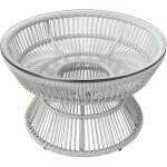 Outsunny - table basse de jardin ronde rsine aspect rotin plateau verre gris
