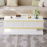 Table basse laque brillante 100 x 50 x 38 cm, table d'appoint avec 2 grands tiroirs, table de salon ...