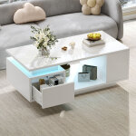 Table basse laqu�e brillante 100x50x36 cm - avec �clairage led - avec 1 tiroir - avec 4 compartiments ...