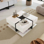 Table basse laqu�e brillante avec 4 tiroirs, coloris unique et design lin�aire, espace de rangement en ...