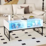 Table basse laqu�e marbre verre, table basse salon led lumi�res avec t�l�commande 20 couleurs r�glables ...