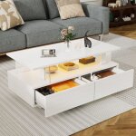 Table basse led 100�50�42, 5 cm, 2 tiroir, avec rangement ouvert, table de salon chambre, fibre acrylique, ...
