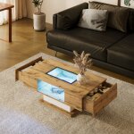 Table basse avec led - mdf - 2 tiroirs - naturel