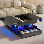 Table basse led - moderne table basse avec 2 tiroirs - casier dissimul� avec couverture pliante pour ...