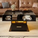 Table basse lift modulaire laque brillante avec �clairage led hauteur r�glable et rangement flexible ...