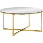 Table basse lorie ronde plateau verre tremp� miroir structure m�tal gold d90x45cm