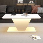 Tables basses lumineuses � �clairage led - blanc laqu� brillant - forme v originale - 100 x 50 x 46 (cm) ...