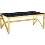 Table basse majestique rectangle plateau verre tremp� marbr� noir pieds gold 120x60x45cm