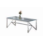 Table basse majestique rectangle plateau verre tremp� transparent pieds chrome 120x60x45cm