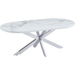 Table basse manon chrome & c�ramique marbre blanc 120x60 cm