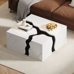 Table basse moderne carr�e 70x70x31cm 1 grand tiroir placage marbre design ondul� noir blanc canap� table ...