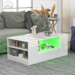 Table basse moderne en laqu brillant, meuble de salon avec 2 tiroirs et 2 tagres, table basse de canap, ...