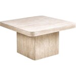 Table basse moderne en mdf 80 x 80 cm base placage en pierre beige duson