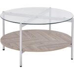 Beliani - table basse moderne plateau rond en verre tremp et tagre bois clair et cadre mtallique ...