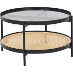 Beliani - table basse moderne avec plateau en verre cadre en mtal etagre tresse viennoise ronde bois ...