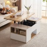 Table basse multifonctionnelle relevable, plateau de s'ouvre sur 2 tables, deux tiroirs, grande capacit, ...