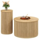 Table basse multifonctionnelle ronde - double en bois naturel - lattes - table d'appoint - pour salon ...