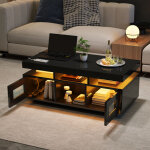 Table basse noir laqu� 100x50x43cm avec led contr�lables par application, table de salon avec rangement ...