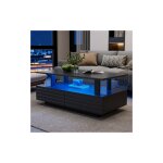 Table basse noire, table basse rectangulaire 2 couche avec 2 tiroirs, led contrôlée par application mobile, ... Table basse noire, table basse rectangulaire 2 couche avec 2 tiroirs, led contrôlée par application mobile, ...