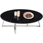 Table basse ovale gamma plateau granite effet marbre noir pieds chrome 120x60x45cm