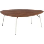 Table basse ovale pieds chrom� et effet bois de noyer